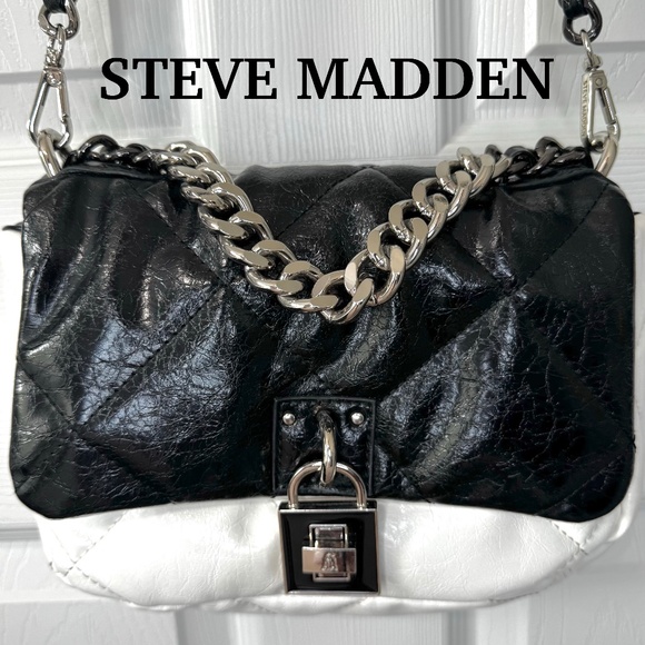 Steve Madden Handbags - STEVE MADDEN BCookie Black/White Crossbody/Handbag/Quilted-Puffy/Faux Leather